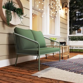 Outsunny Sofa Ogrodowa z Poduszkami 2-osobowa Sofa Rattanowa Lounge Sofa Balkonowa 112 x 72 x 76 cm Zielony