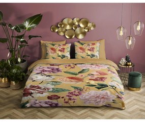 Pościel dwuosobowa z satyny bawełnianej w kolorze ochry 240x220 cm Fiori – Descanso