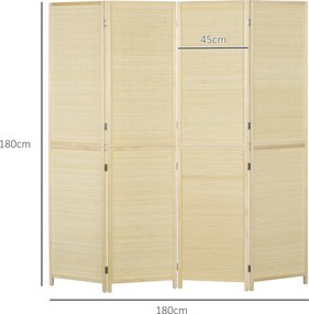 HOMCOM Parawan 4-częściowy 180 x 180 cm składany, przegroda z bambusa do salonu, naturalny | Aosom PL