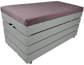 Pufa kufer skrzynia z kółkami drewniana sosnowa siedzisko 80cm malowana szara
