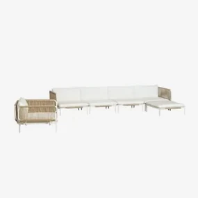 4-częściowa Modułowa Sofa Ogrodowa Z 2 Narożnikami, Pufą I Fotelem Roubly Beige Migdałowa - Sklum