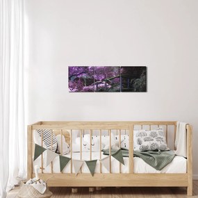 Obraz fioletowego ogrodu (z zegarem) (90x30 cm)