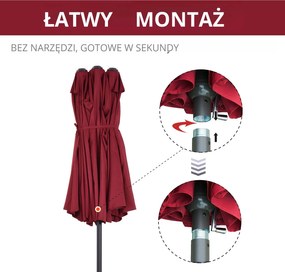 Outsunny Duży Parasol Podwójny Owalny na Taras z Korbką Czerwone Wino 460x270cm | Aosom PL