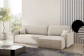 Narożnik z funkcją spania i pojemnikiem w kształcie L Carlos, tkanina Poso, Beżowy, Prawy