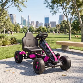 AIYAPLAY Gokart na pedały, pojazd na pedały dla dzieci z hamulcem, antypoślizgowe koła, metalowa rama, 3-6 lat, Różowy | Aosom PL