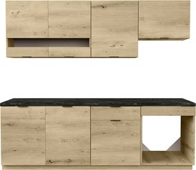 Zestaw mebli kuchennych - 200 cm - 6 elementów - Naturalny i Antracytowy - CARMEO