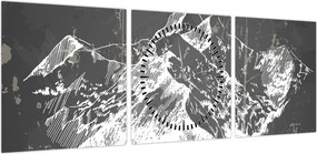 Obraz - Ilustracja gór (z zegarem) (90x30 cm)