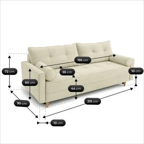 Sofa z Funkcją Spania LONAR Kremowa Japandi