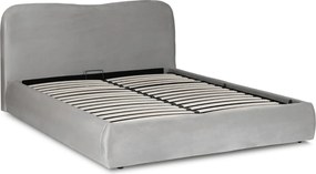 Łóżko Tapicerowane 180x200 cm ze Stelażem i Pojemnikiem Dwuosobowe BRISTOL Szare Welurowe