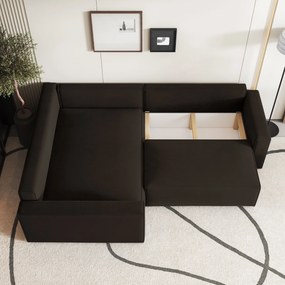 Masseno Narożnik ERONIS z funkcją spania i pojemnikiem na pościel Narozniki L, Rozkładana sofa - Brązowy, MONOLITH 29