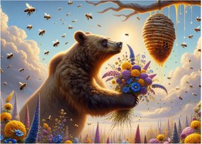 Obraz - Niedźwiedź i pszczoły (70x50 cm)