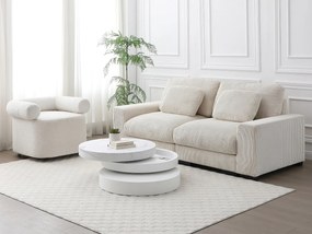 Stolik kawowy obrotowy okrągły z 1 wnęką z MDF - Efekt białego marmuru i biały lakierowany - JANITA