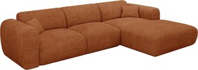 Duża kanapa narożna prawostronna typu express w sztruksie w kolorze terakoty - Materac 13 cm memory foam POGNI