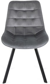 Zestaw Stół Prostokątny Rozkładany CLARK 120-160 cm Czarny/Biały Połysk i 4 Krzesła Tapicerowane do Salonu RICK Szare Welurowe