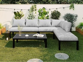 Modułowy Salon Ogrodowy 6 Osób ze Stolikiem Kawowym - Kanapa Narożna z Wyjmowanym Oparciem - Konstrukcja ze Stali Ocynkowanej - Szary