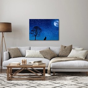 Obraz wilka wyjącego do księżyca (70x50 cm)