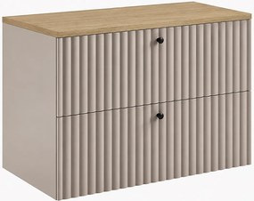 Szafka łazienkowa wisząca z blatem 80, kaszmir + blat jasny dąb, uchwyty w trzech kolorach, 80 x 44,4 x 58,6 cm