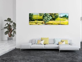 Obraz - rzeka między łąkami, obraz olejny (170x50 cm)