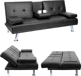 3-osobowa sofa MCW-F60,  imitacja skóry, czarny