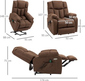 HOMCOM Fotel relaksacyjny Z pomocą na stojąco Oparcie regulowane do 145° Z podnóżkiem Z pilotem zdalnego sterowania Brązowy | Aosom PL
