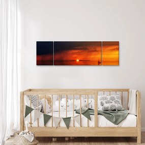 Obraz zachodu słońca z żaglówką (170x50 cm)