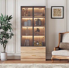 Witryna, mebel łazienkowy z LED - 2 szuflady i 2 szklane drzwi - Naturalny