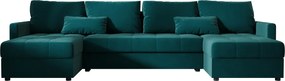 PROMOCJA Rozkładany narożnik w kształcie U VENORIA 285x146 cm, naftowa + 2 poduszki GRATIS II jakość