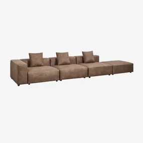 Sofa Modułowa Narożna Lewostronna 3-częściowa Z Wysokim Podłokietnikiem I Pufą (↔︎450 Cm) Bruna Zamsz W Kolorze Brązowej Kawy - Sklum