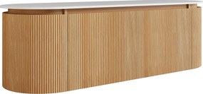 Wisząca szafka podumywalkowa z prążkowanego drewna jesionowego z blatem z matowego spieku kwarcowego – Jasny naturalny - szer. 150 cm - LILIKO