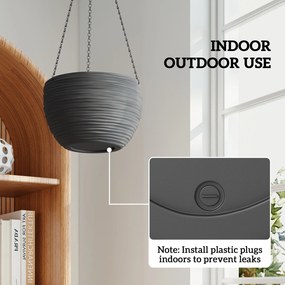 Outsunny Pojemniki na rośliny do wnętrz i na zewnątrz, samonawadnianie, wiszące donice z metalowymi łańcuchami, 4 sztuki, czarne | Aosom PL