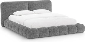 Ciemnoszare tapicerowane łóżko dwuosobowe ze schowkiem ze stelażem 200x200 cm Solange – Micadoni