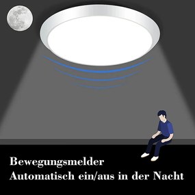 NETTLIFE Okrągła biała lampa sufitowa LED z czujnikiem ruchu 15 W wewnętrzna 4000 K neutralna biel IP44 Lampa schodowa 30 cm do przedpokoju salonu