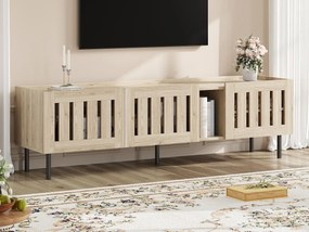 Meble pod TV 160x40x47 cm - z 3 frontami - ażurowy design - MDF + metal - Kolor naturalny