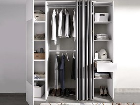 Garderoba z zasłoną i 1 drzwiami - Z lustrem - Dł.177 cm - Kolor biało-szary - BERTRAND