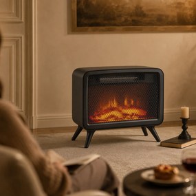 HOMCOM Elektryczny kominek 800/1600W z ogrzewaniem, odłączana podstawa, regulowany termostat, efekt płomienia 3D | Aosom PL