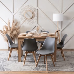 Zestaw Stół Prostokątny SKUBI Rozkładany 120-160 cm Dąb Artisan i 6 Krzeseł SCANDI Szare/Dąb