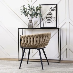 Krzesło Tapicerowane Plecione do Salonu EMPOLI Beżowe Welurowe Nowoczesne Loft