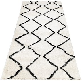 Kremowy chodnik shaggy w czarne zygzaki K1-D60