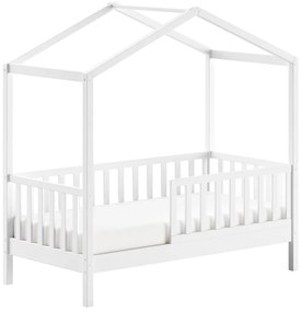 Białe łóżko dziecięce z litego drewna sosnowego w kształcie domku ze stelażem 70x140 cm DALLAS – Vipack