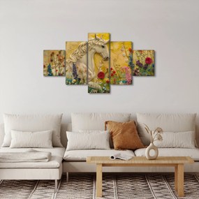 Obraz - Jednorożec z kwiatami (125x70 cm)