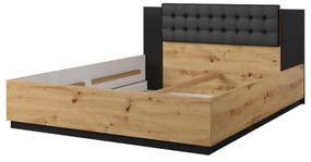 Łóżko SIGMA 160x200 dąb artisan/czarny mat z pojemnikiem HELVETIA