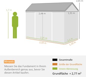 Outsunny Domek na narzędzia 2,77 m², styl drewniany, 2 okna, podwójne drzwi, wentylacja, podłoga, zamek, rękawice | Aosom PL