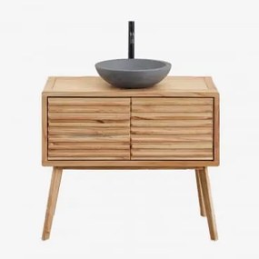 Zestaw Mebli Łazienkowych Z Drewna Deleyna Naturalna & Okrągły Szary Cement Ø40 Cm Tarsis & Bezlusterkowiec & - Sklum