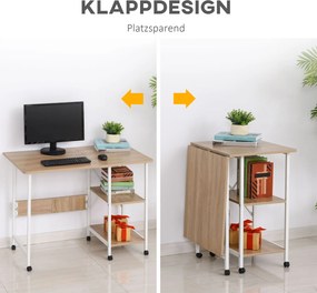 Stół Składany Biurko na Kółkach Stolik Komputerowy Przenośny MDF Naturalny | Aosom PL