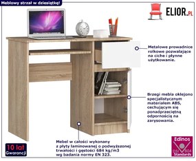 Biurko dąb sonoma - biały z półkami - Torres 4X