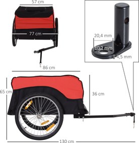 HOMCOM Przyczepka Rowerowa Bagażowa Transportowa 130x77x65cm Czerwona Czarna | Aosom PL