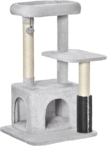 PawHut Drapak dla Kotów z Kącikiem do Masażu Jaskinią i Piłką Jasnoszary 48x48x80cm Kompleksowa Zabawa dla Twojego Kota | Aosom PL