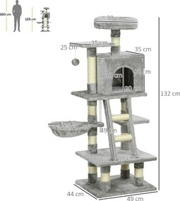 PawHut Drapak Stabilny i Komfortowy, 49x44x132cm, Szary