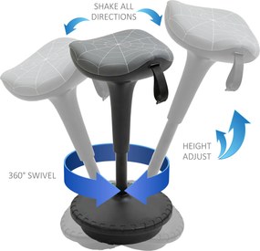 Vinsetto Stołek biurowy z funkcją obrotu, ergonomiczny stołek, regulowana wysokość 65,5-83,5 cm, 120° pochylenie, Szary
