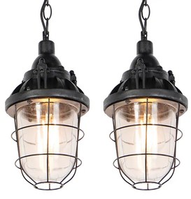 Zestaw 2 lamp wiszących industrialnych czarnych - CabinPrzemysłowy Oswietlenie wewnetrzne